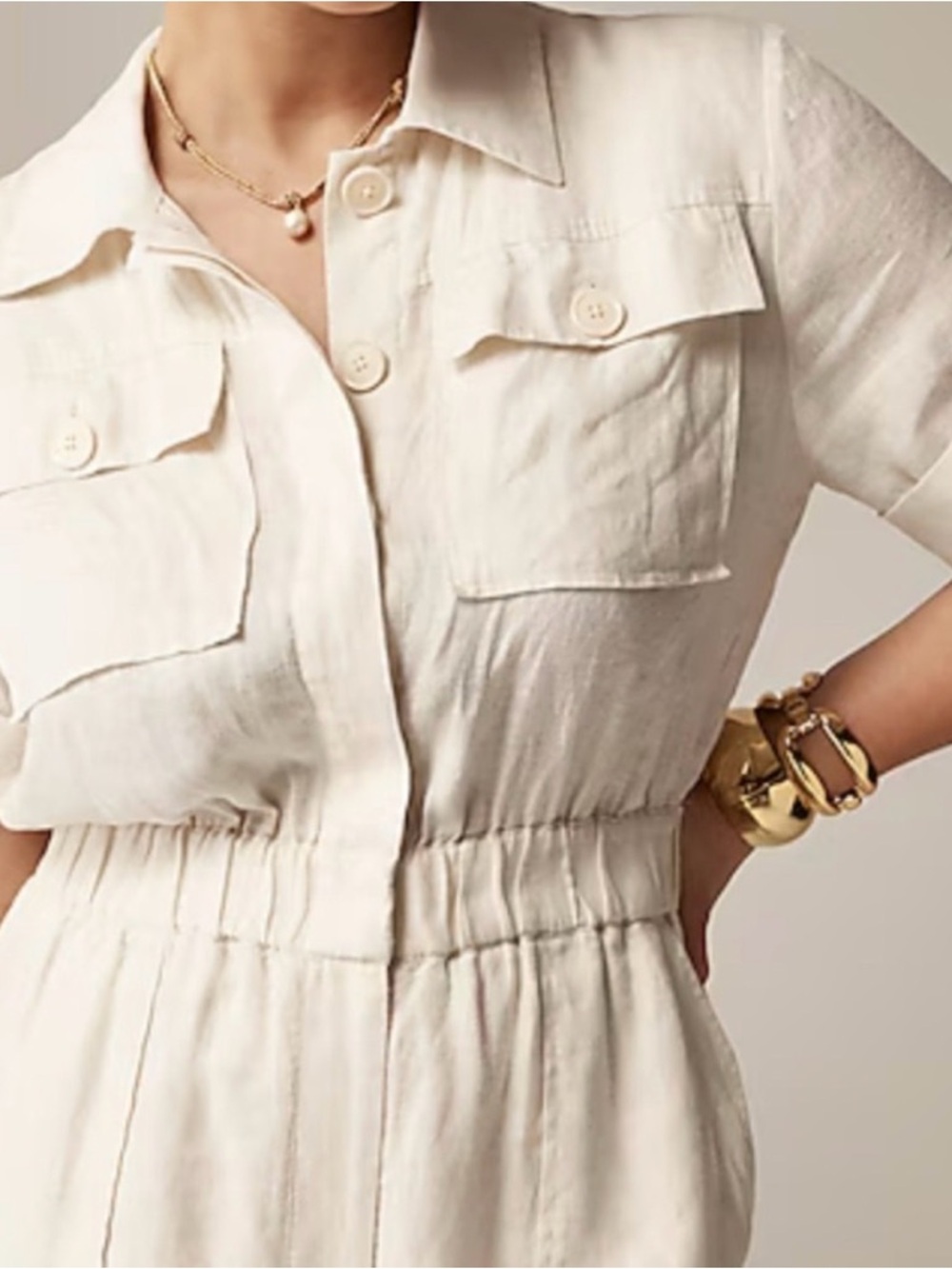 J. Crew Cream Short-Sleeve Utility Jumpsuit with Wide Legs NWT